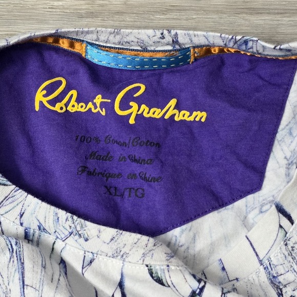 Robert Graham Shirt Men Xlarge White Snake Skull Embroidered Roses AOP Cotton SS - Picture 5 of 6